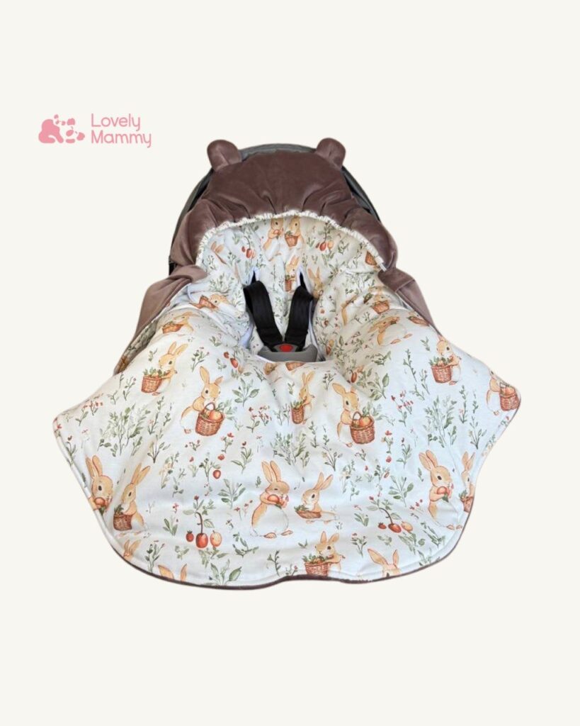 NEW Конверт в автокрісло Teddy капучино зайчики з кошиками